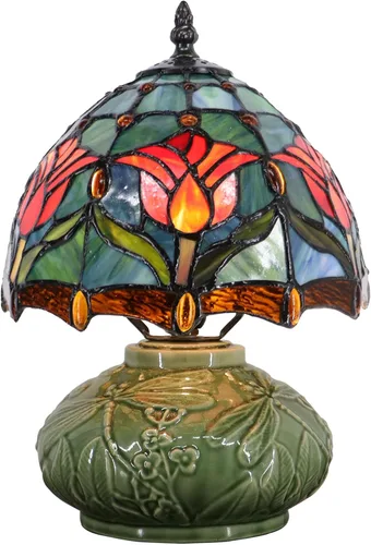 Miniatura 13 de Lámpara pequeña Tiffany de mesa con forma de hongo, mini vitral, luz de escritorio, memoria, condolencias, lámpara de cerámica, 8 x 11 pulgadas