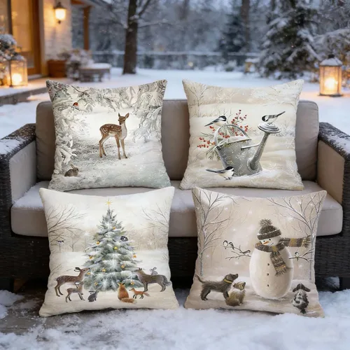 Miniatura 8 de Funda de Almohada Decorativa de Animales Navideños - 18 x 18 Pulgadas Funda de Almohada de Mascota Muñeco de Nieve Jarrón Ciervo Perro Conejo Pájaro
