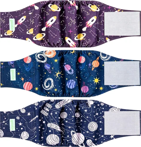 Miniatura 10 de Pañales para perro macho Wegreeco, lavables (paquete de 2), envoltorio para vientre lavable para perro macho, multicolor/fantasía (JEANS)