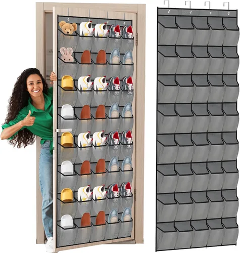 Miniatura 10 de Organizador de zapatos sobre la puerta, 40 bolsillos grandes de malla para colgar zapatos, organizador para armario, detrás de la puerta, soporte