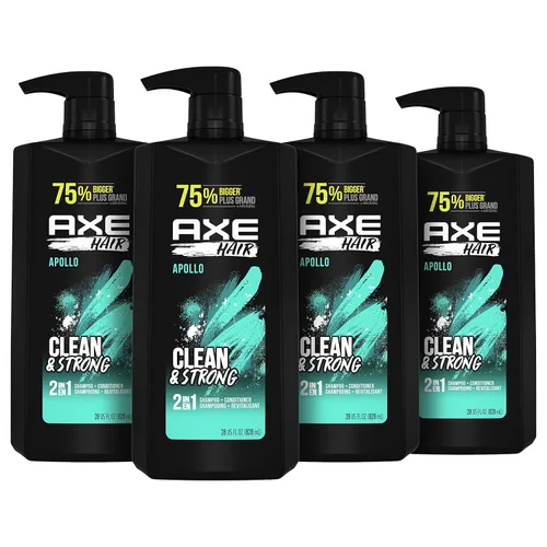 AXE Wash & Care Champú y acondicionador 2 en 1 Apollo Wash & Care 4 unidades para un cabello limpio y fuerte, salvia y madera de cedro, botella 100%
