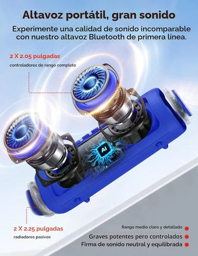 Miniatura 2 de Altavoz Bluetooth, sonido HD de 20 W, inalámbrico portátil, IPX5 impermeable, hasta 24 horas de reproducción, TWS, para hogar, fiesta, exterior, Azul