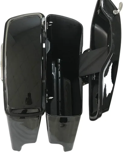 Miniatura 4 de Alforjas rígidas extendidas de 5 pulgadas, color negro brillante, con tapas, pestillo, juego de llaves compatibles con Harley modelos Touring