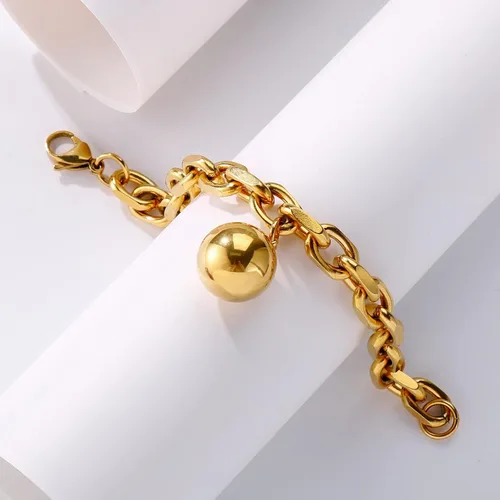 Miniatura 4 de Elefezar Pulsera de cadena gruesa de acero inoxidable con dijes de bola para mujer, accesorios de joyería