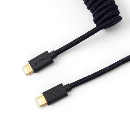 Miniatura 2 de Cable USB-C en espiral personalizado Keychron con conector de aviador, color negro, conector metálico desmontable de 5 pines (GX12), adaptador