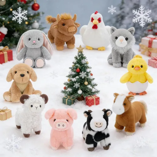 Miniatura 6 de MaoGoLan Paquete de 10 peluches de animales de granja a granel con caballo, vaca, perro, gato y más, juguetes educativos, decoración de fiesta