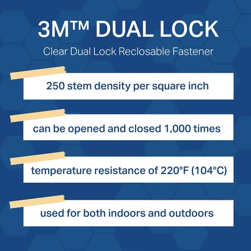 Miniatura 4 de TapeCase, 3M SJ3560, cierre resellable de doble bloqueo transparente, adhesivo de poliolefina, transparente, 1 pulgada, 100 paquetes, 1 unidad