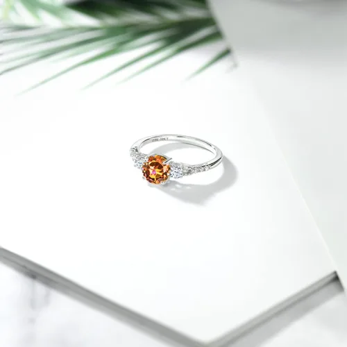 Miniatura 11 de Gem Stone King Anillo de compromiso de 3 piedras preciosas redondas de oro blanco de 10 quilates con piedra natal de 0.236 in con piedra natal