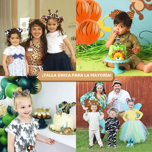 Miniatura 2 de CiyvoLyeen Diademas de orejas de animales, cumpleaños, selva, safari, zoológico, recuerdo de fiesta, mono rinoceronte, elefante, aro de pelo