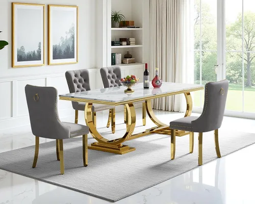 Miniatura 67 de Juego de mesa de comedor de 5 piezas para 4, mesa de cocina de mármol negro de 68 pulgadas con 4 sillas beige, mesa de comedor rectangular moderna