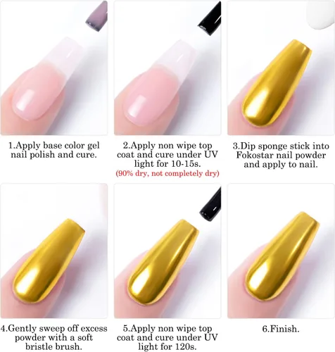 Miniatura 4 de Polvo de uñas cromado dorado para esmalte de uñas de gel, diseño holográfico metálico, efecto espejo dorado, polvo cromado para uñas, arte