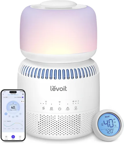 LEVOIT Humidificadores evaporativos para dormitorio de bebé, filtros dobles de aire y agua, sensor separado, sin luz azul para luz nocturna de Blanco