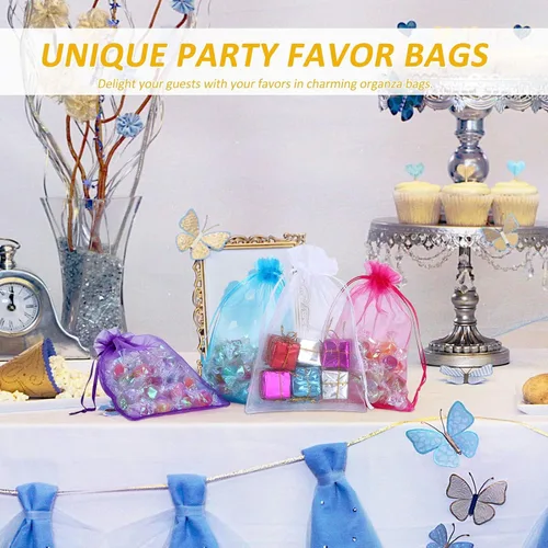 Miniatura 2 de Angooni 100 bolsas de organza azul transparente con cordón para regalo, para joyas, fiestas, bodas, fiestas, festivales, bolsas de dulces (4 x 6)