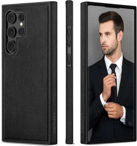 Miniatura 17 de LOHASIC Fundas de cuero para Samsung Galaxy S25, funda elegante de poliuretano de alta calidad para hombres y mujeres, suave antideslizante, Negro