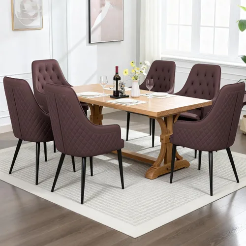 Miniatura 2 de Juego de 2 sillas de comedor modernas, tapizadas de piel sintética, sillas de comedor, sillas de cocina, silla con brazo copetudo con patas de metal