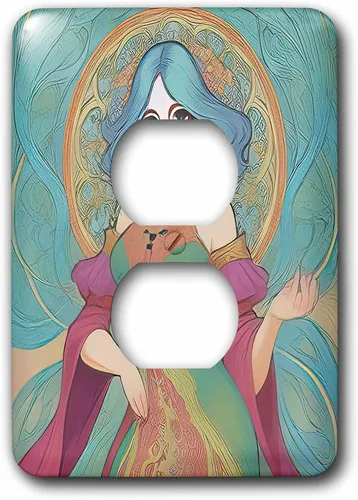 3dRose Art Nouveau woman. Fantastic goddess of Spring. Green hair, glasses 2 plug outlet cover