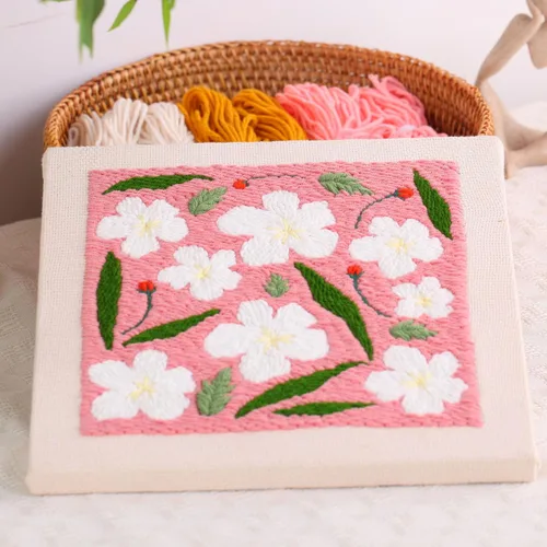 Miniatura 4 de Kit de aguja de perforación para bordado con marco, kits de iniciación al bordado para niños principiantes, tela para aguja de perforación con Rosa