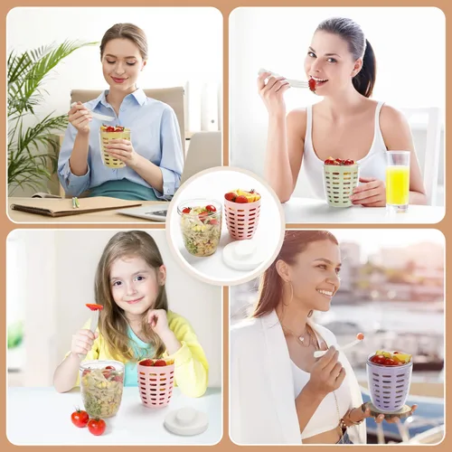 Miniatura 6 de Taza portátil de almacenamiento de ensalada de frutas para picnic y fiesta con tapas y tenedor, contenedores de almacenamiento de frutas de 20 oz