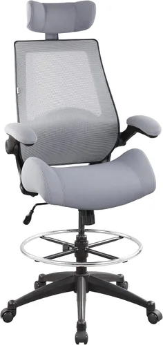 BOLISS Silla de oficina para computadora de respaldo alto de 400lbs con reposabrazos abatibles, soporte lumbar y reposapiés grande ajustable (Gris)