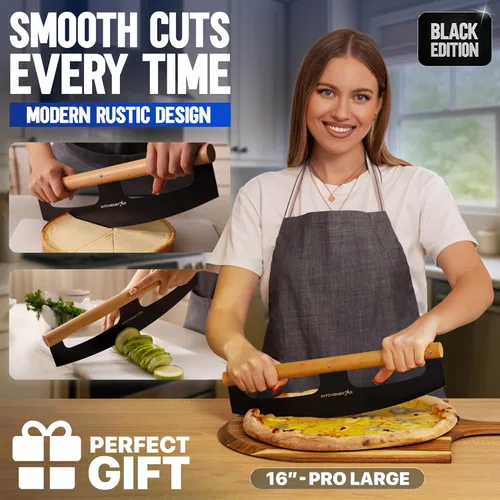 Miniatura 2 de KitchenStar Cuchilla de corte de pizza de 16 pulgadas, cuchillo cortador de acero inoxidable afilado, elegante mango de madera de haya, cubierta