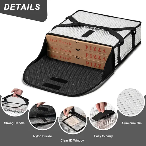 Miniatura 2 de Bolsas de pizza iceMi para entrega 22" X 22" X 5" - Libres de humedad, calentador de pizza térmico profesional, portacomida resistente, adecuado