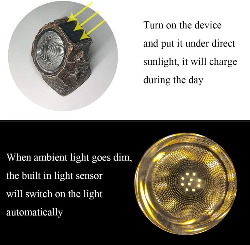 Miniatura 3 de SunKite Luz de roca alimentada por energía solar, paquete de 4 10 luces LED impermeables de piedra de jardín al aire libre, focos de paisajismo al