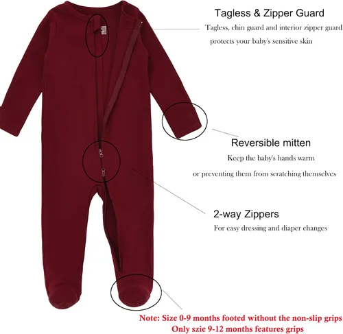 Miniatura 2 de Aablexema Pijama de bebé con puños de manopla, doble cremallera, ropa de algodón para bebés, pijamas para dormir con pies