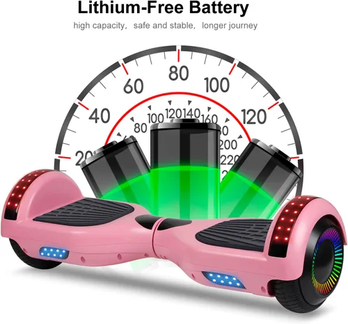 Miniatura 3 de FLYING-ANT Patinete autoequilibrante de 16.51 cm con altavoz y luces LED rojas Rosa