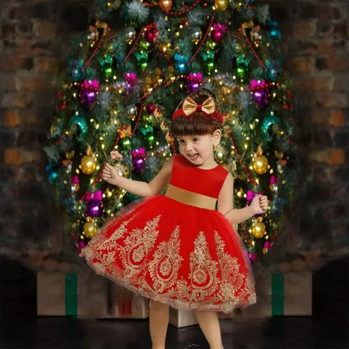 Miniatura 5 de CMMCHAAH - Vestidos de fiesta y concurso, con encaje y bordado, con lazo, tutú y diadema, para bebés y niñas, tallas 0-6T