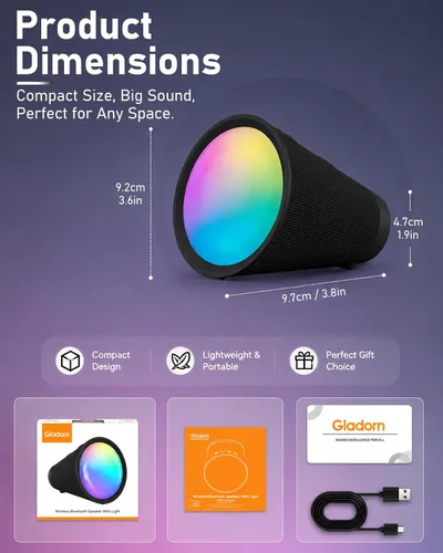 Miniatura 7 de Altavoz Bluetooth portátil inalámbrico con 9 luces de color, tiempo de reproducción de 20 horas, emparejamiento estéreo, graves profundos, IPX6 Negro