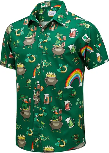 Miniatura 53 de EUOW - Camisas hawaianas para hombre de manga corta con botones, estampadas para la playa y el verano