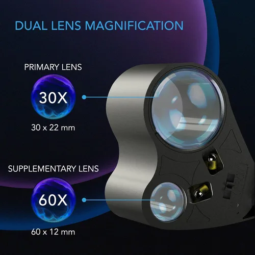Miniatura 4 de AC Infinity Lupa de Joyero, Lupa de Bolsillo con Luz LED y Lentes Duales, Zoom 30x 60x para Joyas, Relojes, Monedas, Sellos, Capullos de Plantas