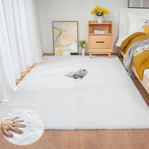 Miniatura 81 de ORINOVA Alfombra de felpa marrón claro beige de 8 x 10 pies para sala de estar, alfombra bohemia esponjosa de piel de conejo grande para dormitorio