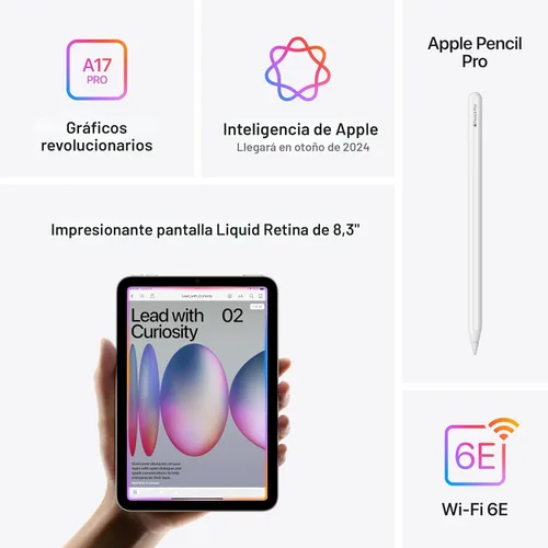 Miniatura 4 de Apple iPad mini (A17 Pro): Apple Intelligence, pantalla Liquid Retina de 8.3 pulgadas, 256GB, Wi-Fi 6E, cámara frontal/trasera de 12MP, Touch ID