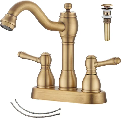 Miniatura 30 de Grifo giratorio de 360 ° con un solo orificio para lavabo de baño, desagüe desplegable a juego sin desbordamiento, bronce aceitado Bronce frotado