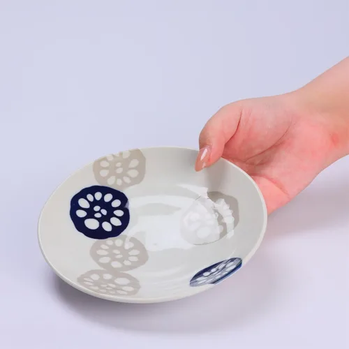 Miniatura 5 de Mino Ware - Juego de platos pequeños japoneses ligeros, Renkon, platos para servir, regalo, juego de 4, regalo, azul índigo, 6 pulgadas