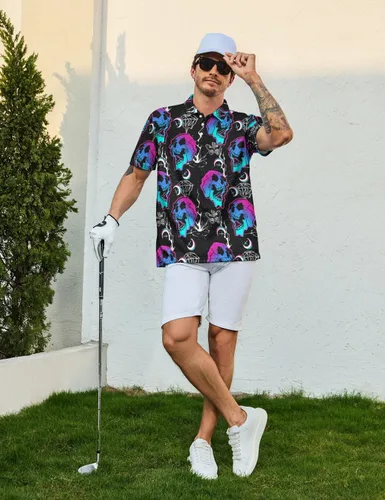 Miniatura 5 de Camisas de golf divertidas para hombre, camisas polo hawaianas de los años 80, camisas polo divertidas hawaianas para playa, verano, golf
