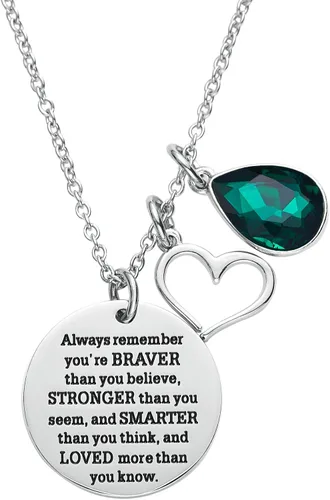 LParkin Collar de piedra natalicia, grabado con texto en inglés You are Braver Than You Believe, regalo de graduación, mejor amigo, regalos de