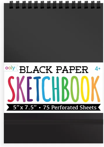 OOLY Cuaderno de bocetos pequeño con cubierta de bricolaje, 5 x 7.5 pulgadas, cuaderno de dibujo de papel negro, libro de dibujo para niños,