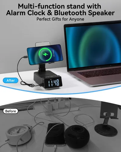 Miniatura 3 de Regalos del día del padre para papá, regalos de cumpleaños para hombres, soporte de teléfono 7 en 1, altavoz Bluetooth con reloj despertador