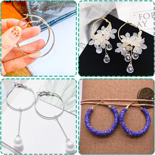 Miniatura 7 de 60 piezas de accesorios para aretes de aro, aretes de acero inoxidable, cuentas redondas, aretes abiertos, aros para cuentas para hacer joyas, 2.362
