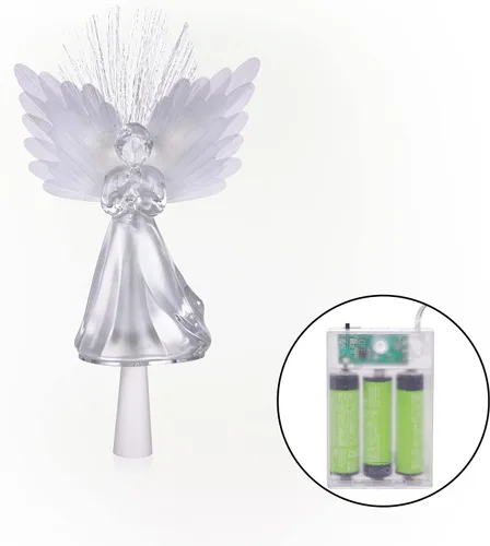 Miniatura 10 de Alpine Corporation Adorno para la Copa del Árbol de Ángel de 11 pulgadas de alto con alas de fibra óptica y luz LED, con función de temporizador