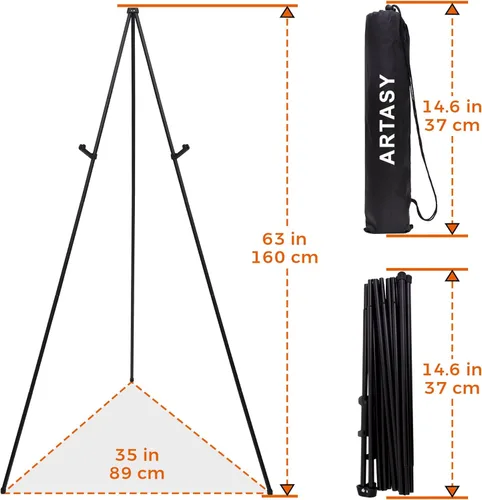 Miniatura 5 de ARTASY Soporte de caballete de 63 pulgadas para letreros de boda, carteles, caballete de artista portátil para pintar lienzo, trípode para el hogar