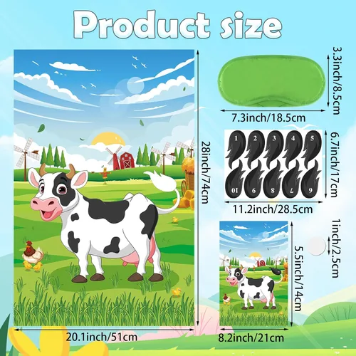 Miniatura 2 de Hxezoc Pin The Tail on the Cow Game con 50 piezas de colas, póster de juegos de fiesta de vaca grande para niños, fiesta de cumpleaños temática