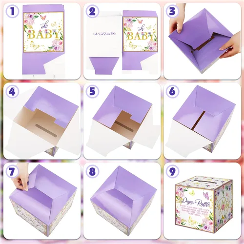 Miniatura 5 de Teling 51 boletos para rifas de pañales con caja de tarjetas, decoración de baby shower, caja de soporte para baby shower, para fiesta de rifas
