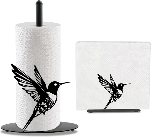 Bird Paper Towel Holder, Bird Countertop Kitchen Decor Indoor with Round Base, Birds Lover Gifts, Iron Birds Napkin Holder Stand Accessories for