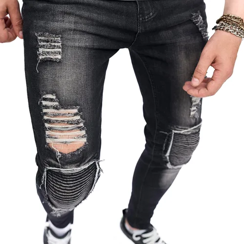 Miniatura 3 de Jeans elásticos ajustados para hombre, jeans ajustados rasgados para hombre, desgastados de pierna recta, pantalones cómodos para hombre