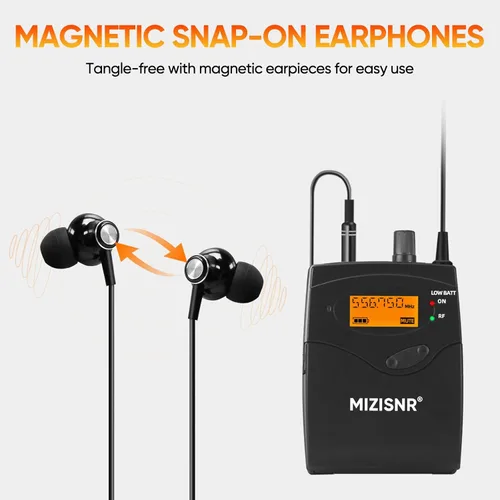 Miniatura 3 de Sistema de monitor inalámbrico en el oído, sistema IEM mono UHF Pro con transmisor de metal, 1 receptor de cuerpo con auriculares de monitor, 100