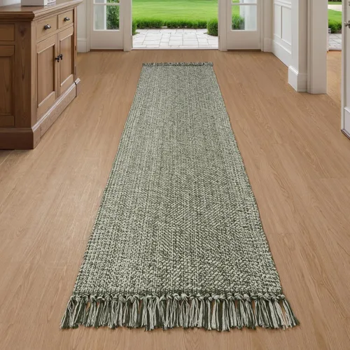 Miniatura 13 de Collive - Tapete de pasillo de cocina, 2 x 4.3 pies, tejido a mano, reversible, lavable, de algodón, color blanco/beige, para baño, pasillo