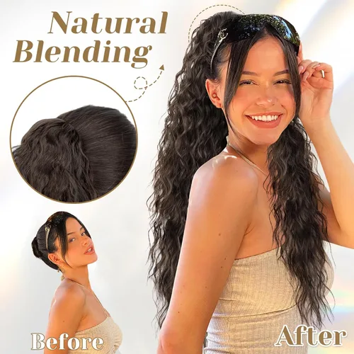 Miniatura 5 de KooKaStyle Extensión de cola de caballo con cordón de 26 pulgadas (66 cm) para mujeres, extensiones de cabello sintético rizado largo para uso